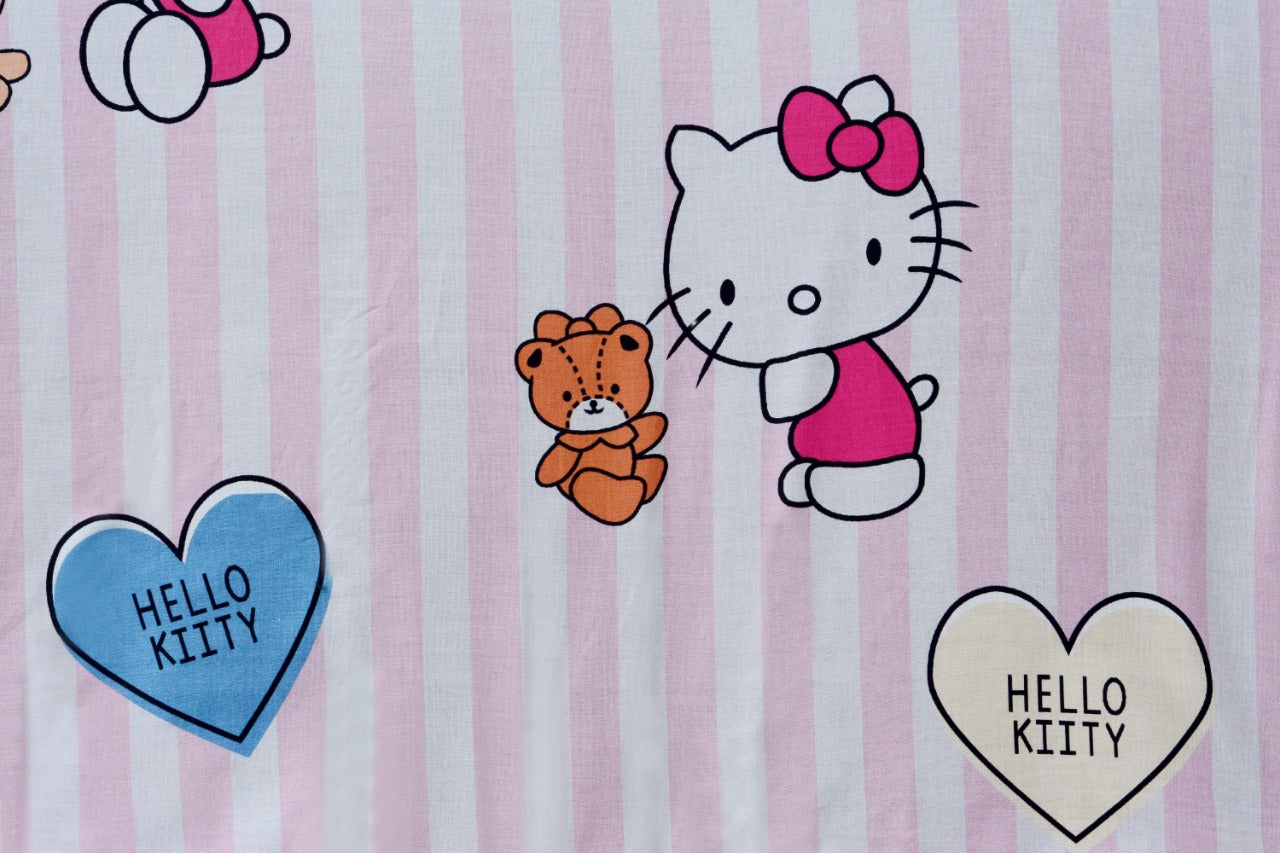 2Pcs Digital Printed Single Bed Sheet- Hellow Kitty single bed sheet Apricot
