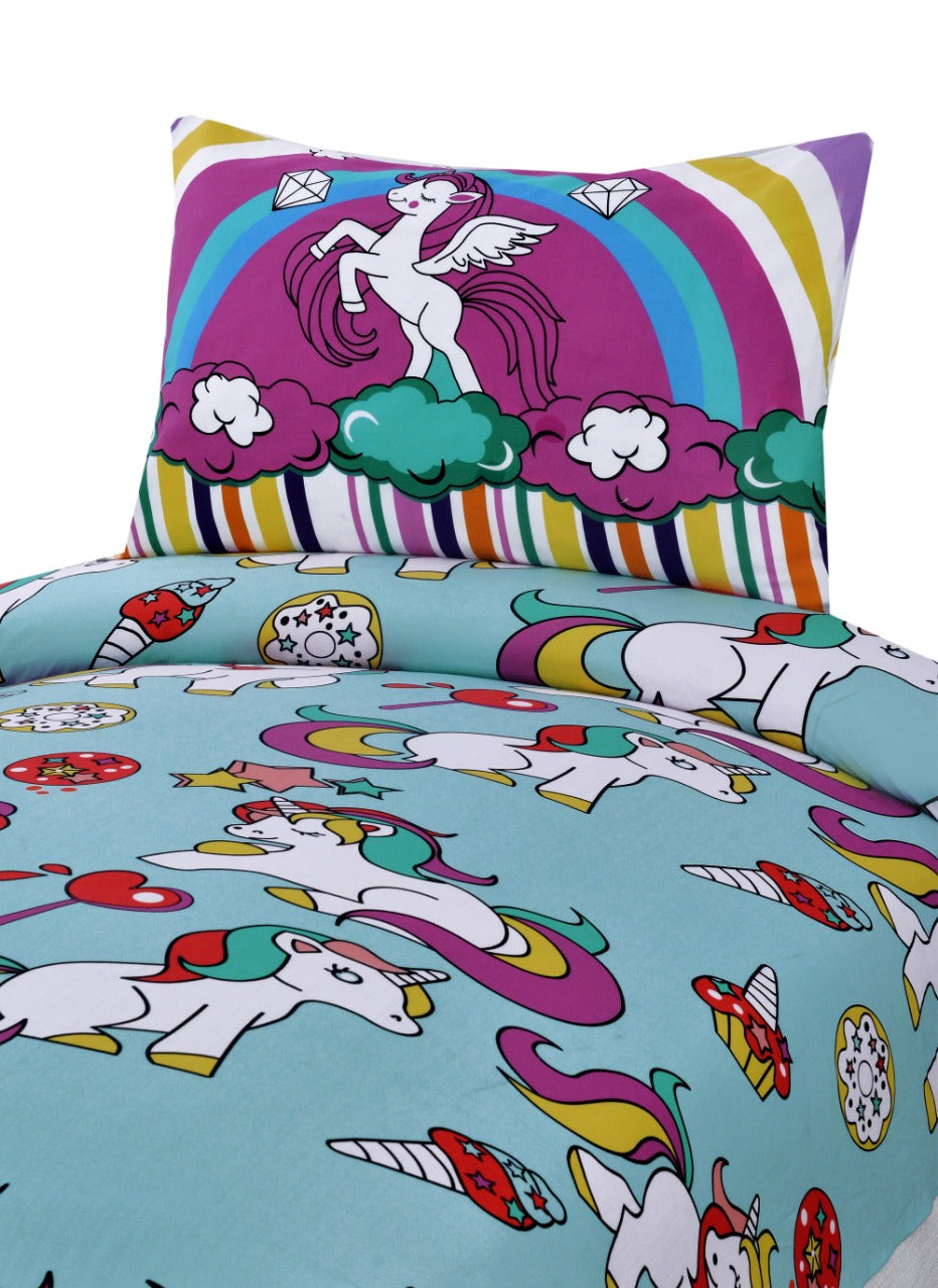 2Pcs Digital Printed Single Bed Sheet- Unicorn single bed sheet Apricot