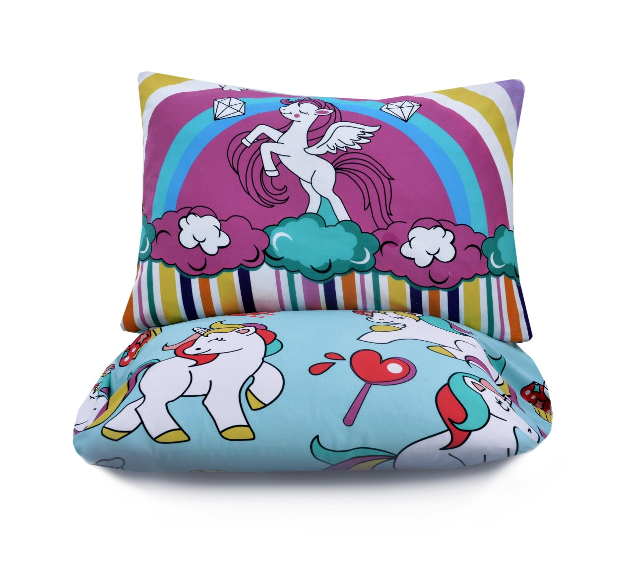 2Pcs Digital Printed Single Bed Sheet- Unicorn single bed sheet Apricot