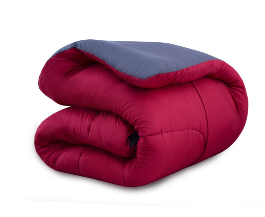 1 PC Double Winter Comforter-Maroon Over Grey Comforters Apricot