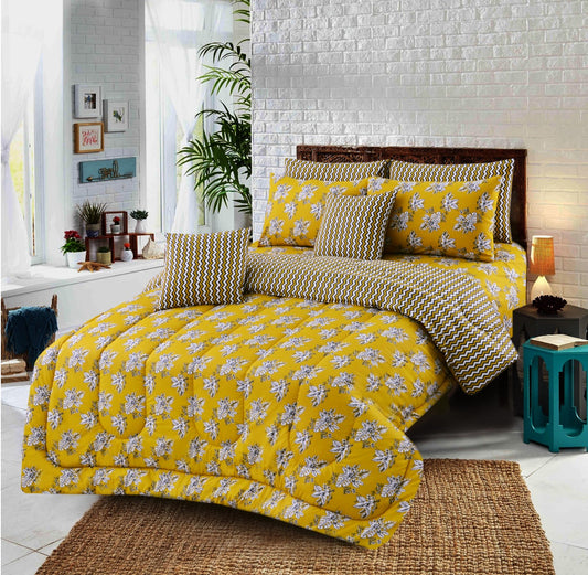 5 PCs Single Comforter Set-Mustard Garden Comforters Apricot   