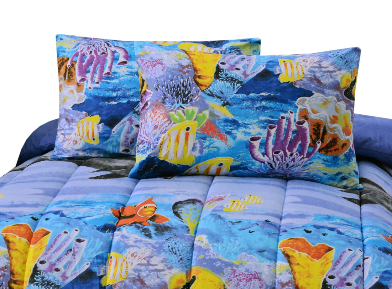 4 PCs Single Comforter Set-Fishes Comforters Apricot   