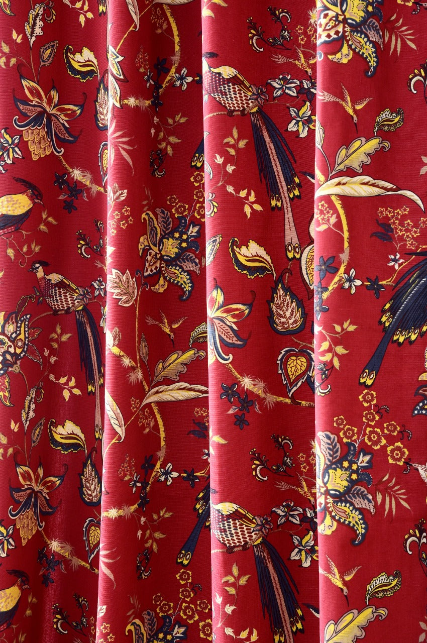 2 PCs Duck Curtains Panel- Maroon Birds Curtains Apricot