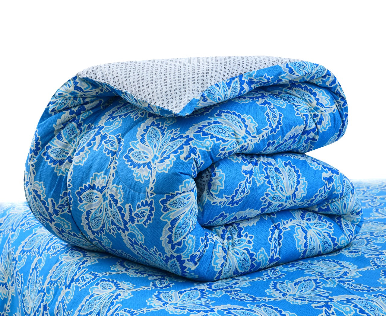 8 PCs Winter Comforter Set-Blue Flowers Comforters Apricot