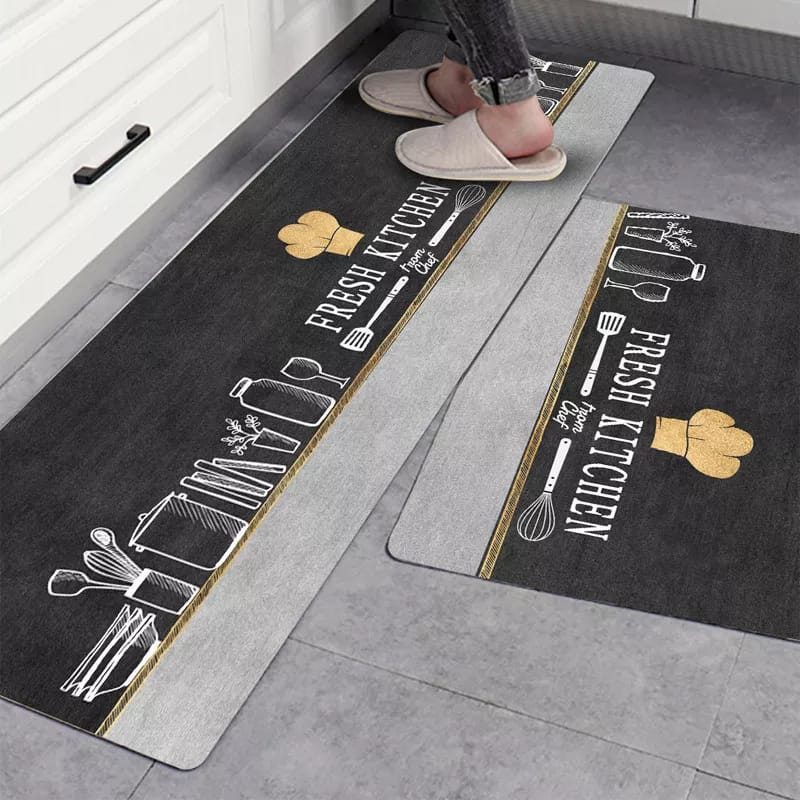 Anti slip Kitchen Floor Mat Set-Fresh Kitchen Rugs Apricot