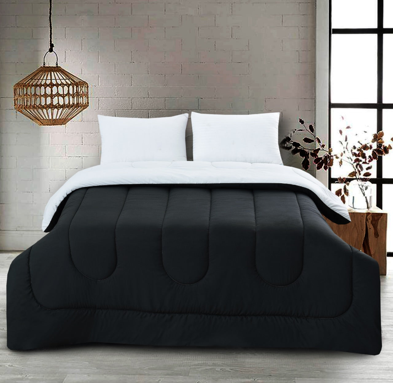 1 PC Double Winter Comforter-Black over Sliver Comforters Apricot