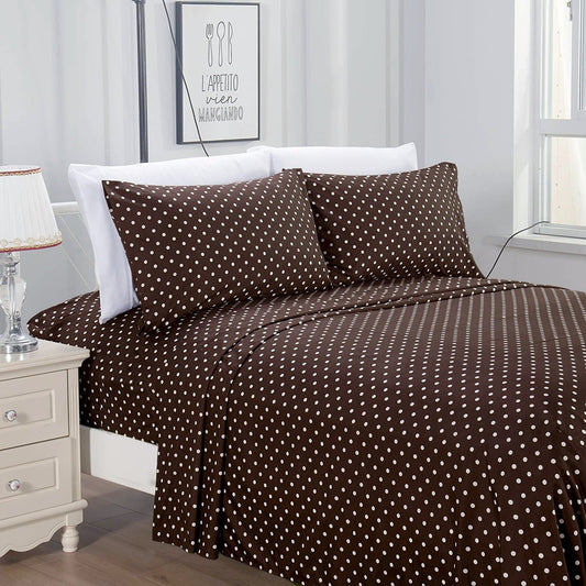 3 PCs Bed Sheet-Brown Polka Bed Sheets Apricot