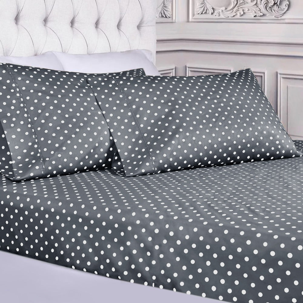 2Pcs Single Bed Sheet- Grey Polka single bed sheet Apricot