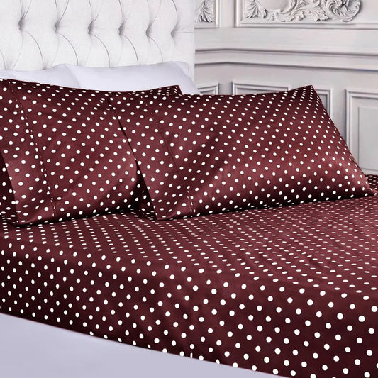 2Pcs Single Bed Sheet- Plum Polka single bed sheet Apricot