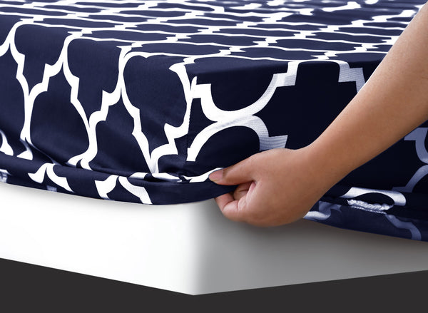Fitted Bed Sheet-Blue Geometric
