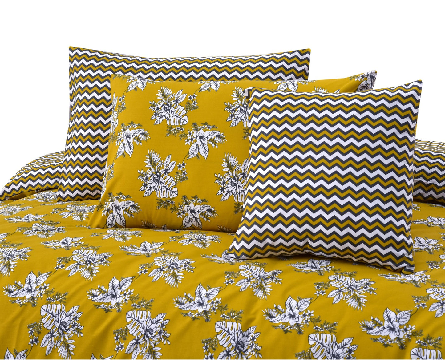 8PCs Mustard Garden Duvet Cover Bed Sheets Apricot