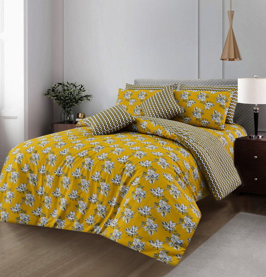8PCs Mustard Garden Duvet Cover Bed Sheets Apricot