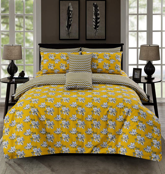 8PCs Mustard Garden Duvet Cover Bed Sheets Apricot