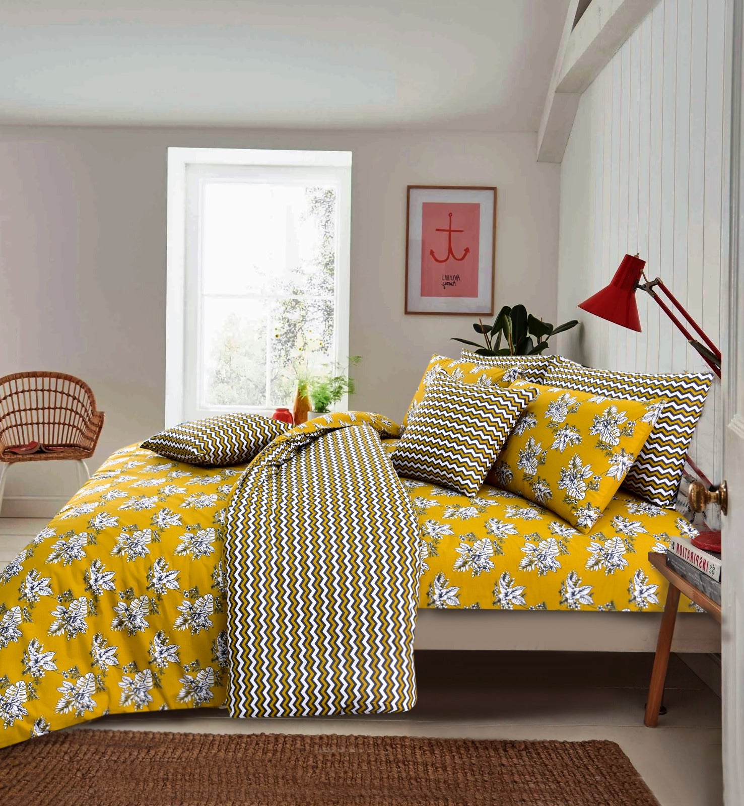 8PCs Mustard Garden Duvet Cover Bed Sheets Apricot