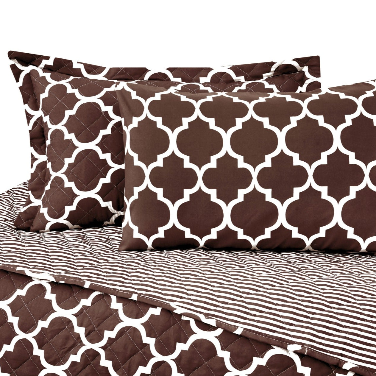 6 PCs Bed Spread Set-Brown Geometric Bed Spread Apricot