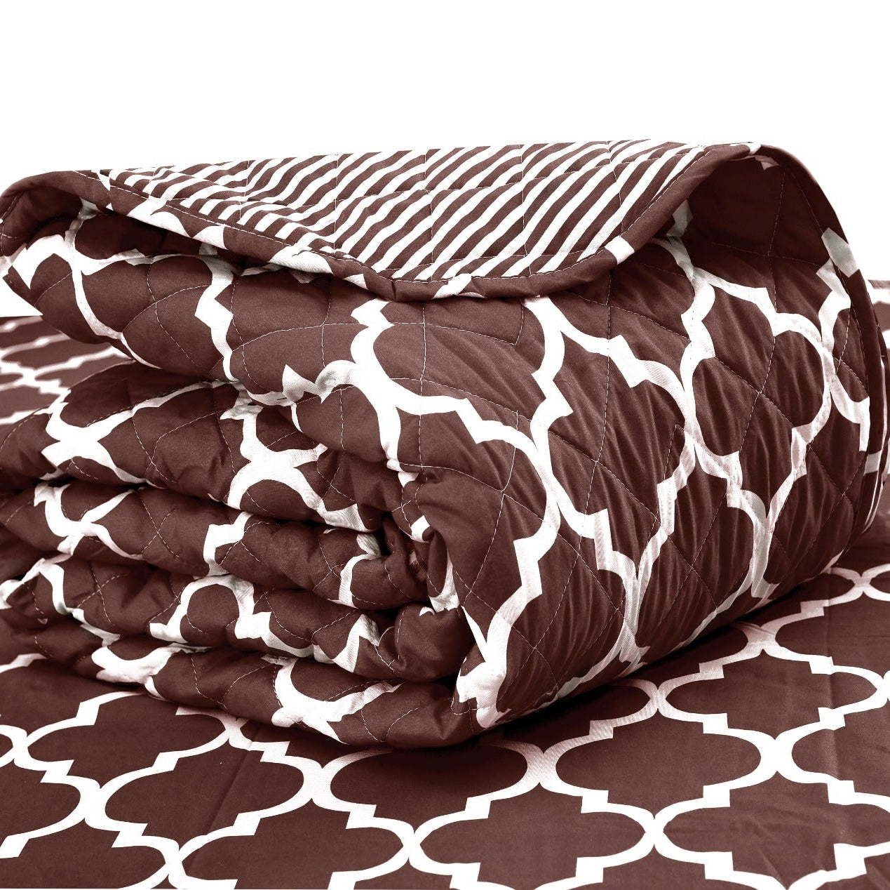 6 PCs Bed Spread Set-Brown Geometric Bed Spread Apricot