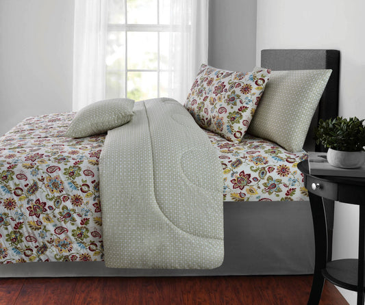 5 PCs Single Comforter Set-Paisleys Comforters Apricot