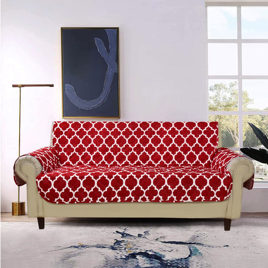 Sofa Cover-Maroon Geometric With Pockets Sofa Cover Apricot