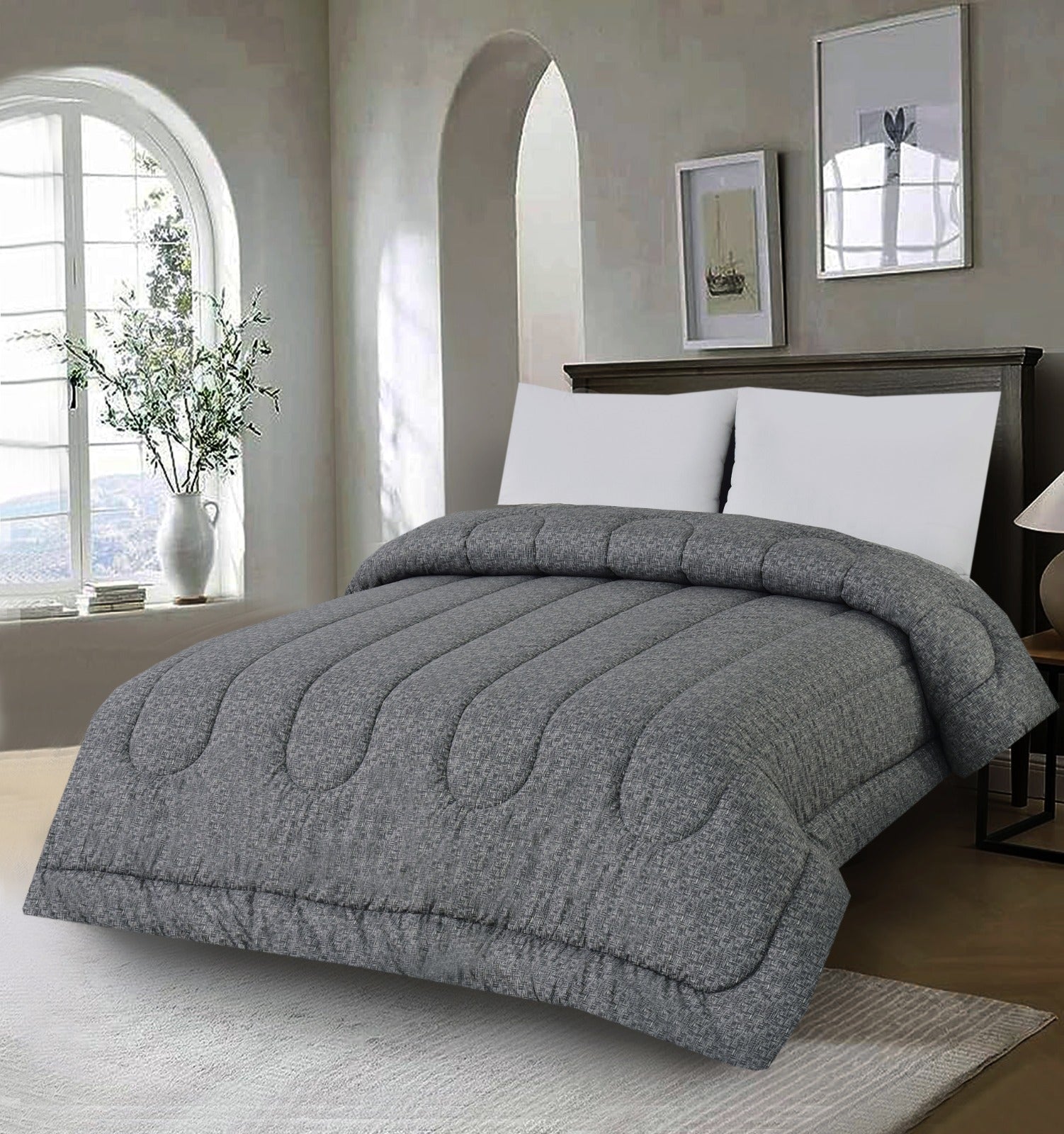 1 PC Double Winter Comforter-Grey Shaded Comforters Apricot