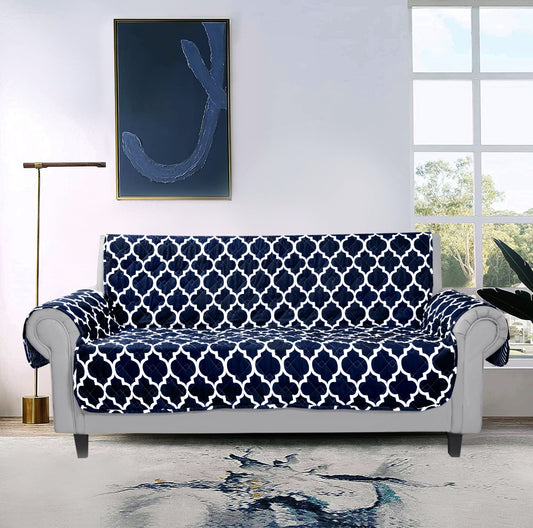 Sofa Cover-Blue Geometric With Pockets Sofa Cover Apricot