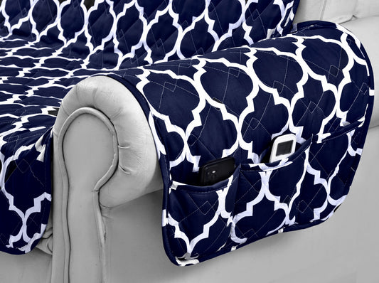 Sofa Cover-Blue Geometric With Pockets Sofa Cover Apricot