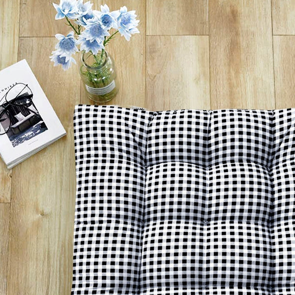 Digital Printed Square Floor Cushions- Black Check