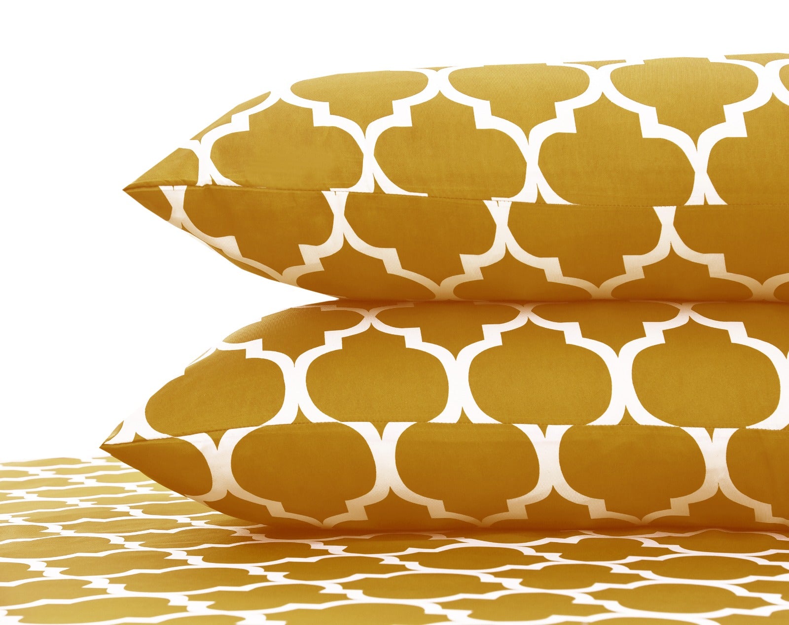 Fitted Bed Sheet-Mustard Geometric Fitted Sheets Apricot