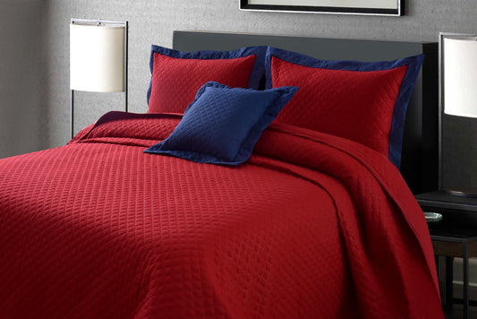 4 PCs Bed Spread Set- Maroon Over Blue Bed Spread Apricot