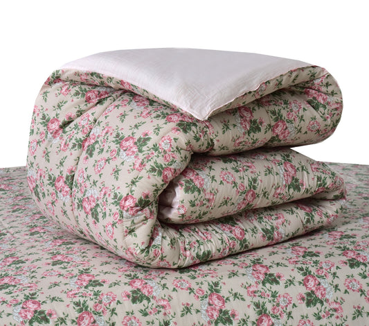 1 PC Double Winter Comforter-Tiny Flowers Comforters Apricot