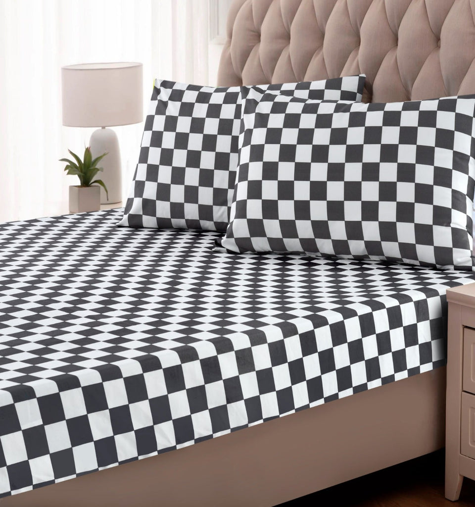 Fitted Bed Sheet-Grey Chess