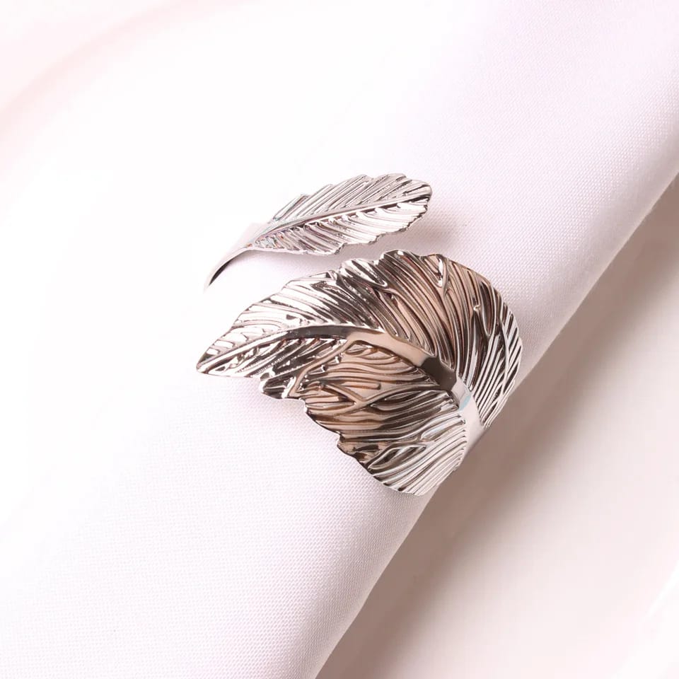 Napkin Holder Rings-Silver Feathers