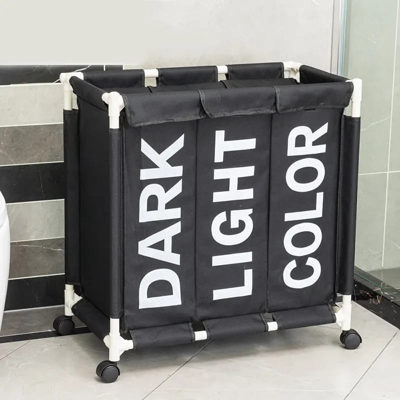 3 Portions Cart Laundry Basket-Black