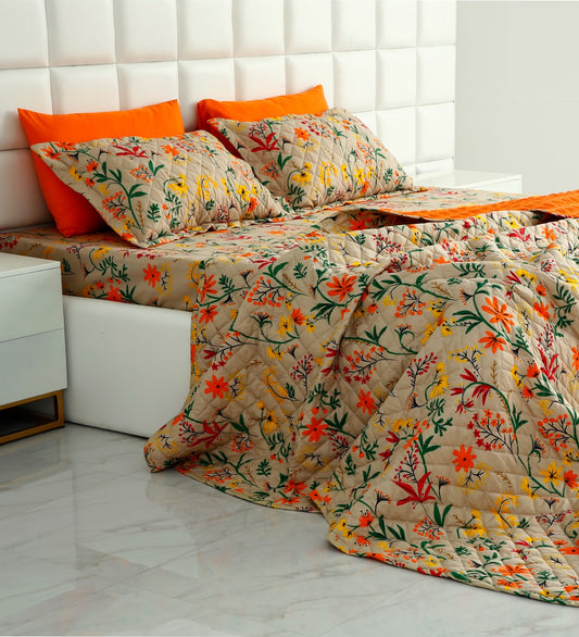 6 PCs Printed Bed Spread Set-Orange Lilly