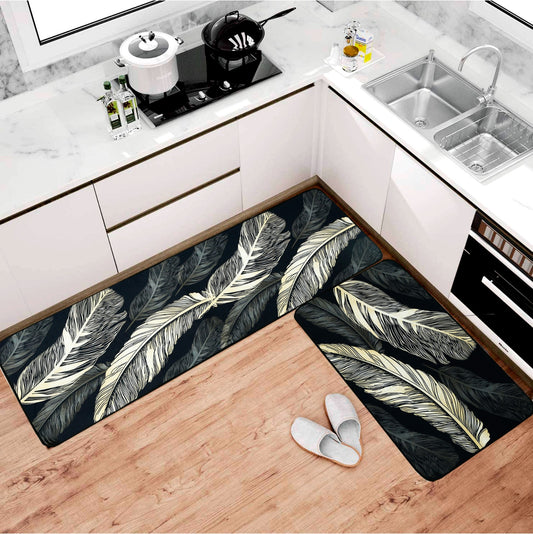 Premium Padded Anti slip Kitchen Mat Set-Feathers Rugs Apricot