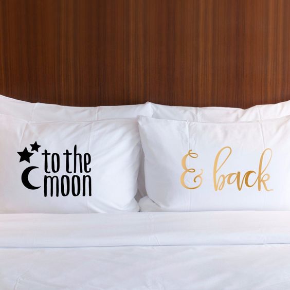 2 PCs Digital Printed Couple Pillow-Moon/Back cushions Apricot