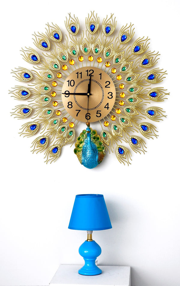 64CM Wall Clock Golden Metallic-Peacock