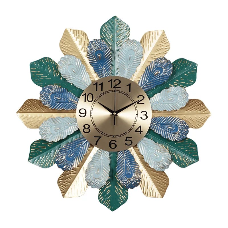 62CM Wall Clock Golden Metallic-Peacock Wings