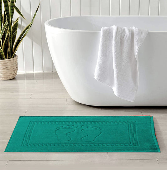 2Pcs 100% Cotton Bath Mat-Green(Foot Print)