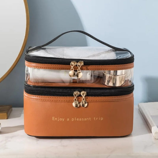 Waterproof Pvc Cosmetic Bag Travel Portable Bag-Brown