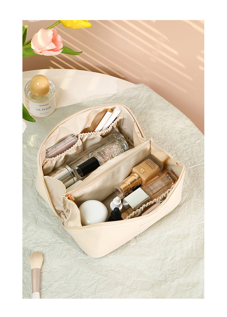 Portable PU Makeup Powder Waterproof Multifunctional Bag-14265Cream(SA2403-21) Cosmetic Organizer Apricot