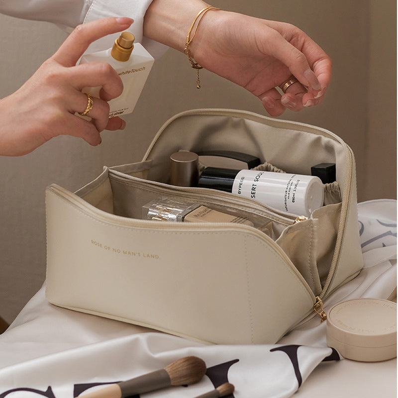 Portable PU Makeup Powder Waterproof Multifunctional Bag-14265Cream(SA2403-21) Cosmetic Organizer Apricot