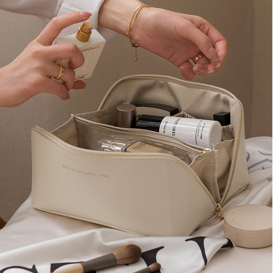 Portable PU Makeup Powder Waterproof Multifunctional Bag-14265Cream(SA2403-21) Cosmetic Organizer Apricot