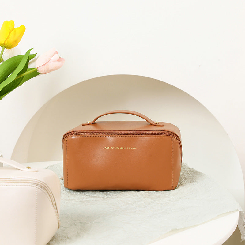 Portable PU Makeup Powder Waterproof Multifunctional Bag-Brown(SA2403-21) Cosmetic Organizer Apricot