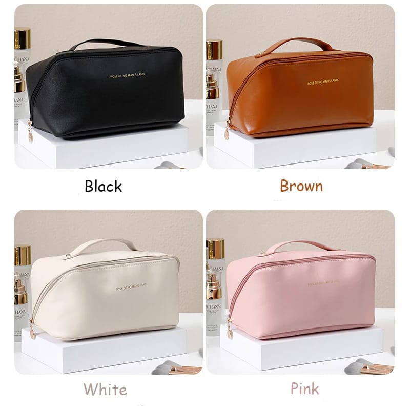 Portable PU Makeup Powder Waterproof Multifunctional Bag-Brown(SA2403-21) Cosmetic Organizer Apricot