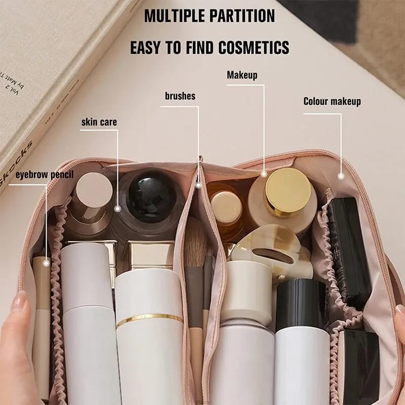 Portable PU Makeup Powder Waterproof Multifunctional Bag-Brown(SA2403-21) Cosmetic Organizer Apricot