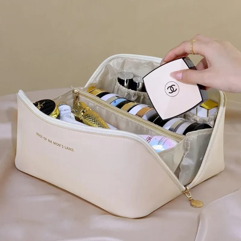 Portable PU Makeup Powder Waterproof Multifunctional Bag-14265Cream(SA2403-21) Cosmetic Organizer Apricot