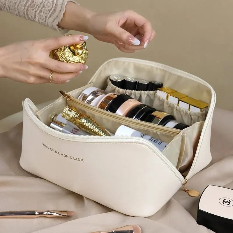 Portable PU Makeup Powder Waterproof Multifunctional Bag-14265Cream(SA2403-21) Cosmetic Organizer Apricot