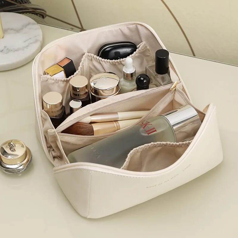 Portable PU Makeup Powder Waterproof Multifunctional Bag-14265Cream(SA2403-21) Cosmetic Organizer Apricot