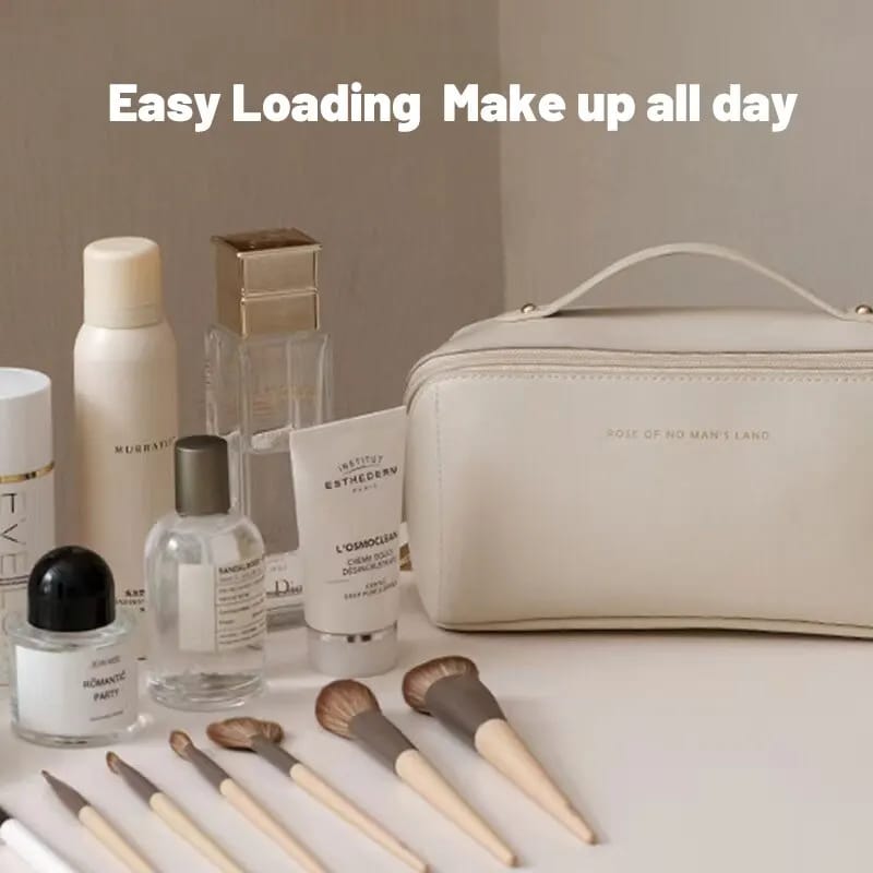 Portable PU Makeup Powder Waterproof Multifunctional Bag-14265Cream(SA2403-21) Cosmetic Organizer Apricot