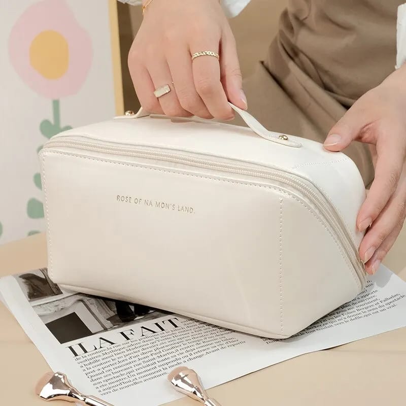 Portable PU Makeup Powder Waterproof Multifunctional Bag-14265Cream(SA2403-21) Cosmetic Organizer Apricot